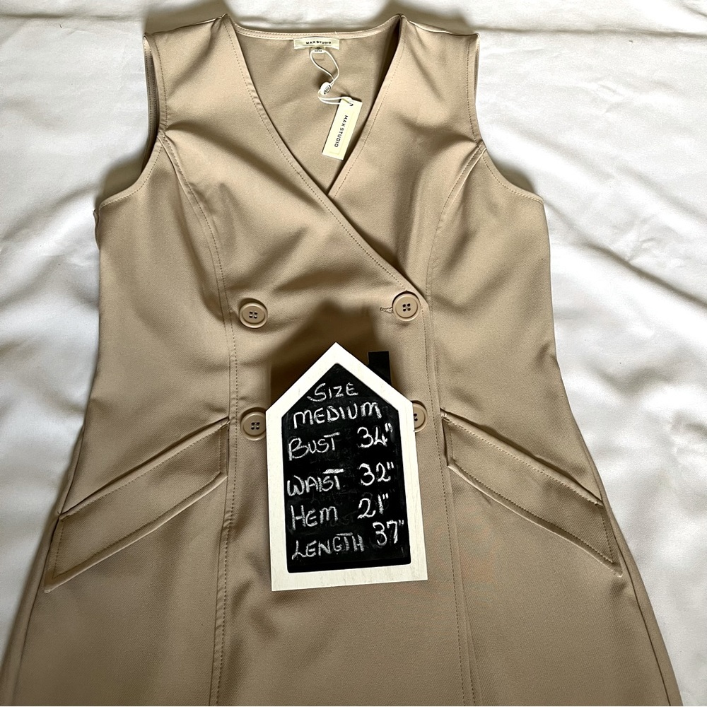 Max Studio Beige Sleeveless Double-Breasted Front Button Tuxedo Dress Size Med. - Picture 11 of 16